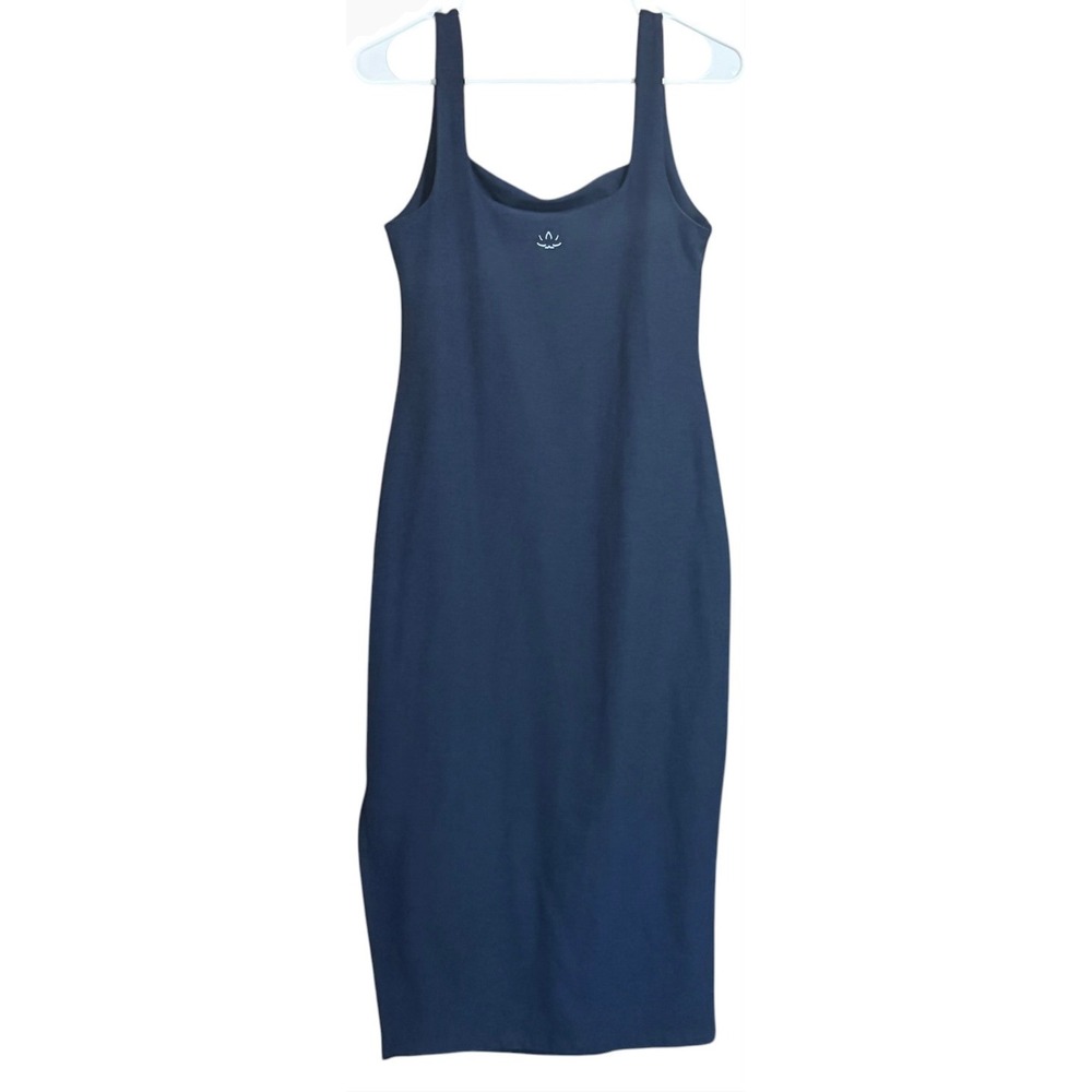 Beyond Yoga Spacedye Square Neck‎ Midi Dress Navy Blue Bodycon Athleisure Slit - Picture 13 of 15